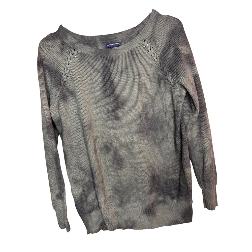 AE Green Tie Dye Knit Sweater Long Sleeve Crew Neck Women's L Whimsygoth Grunge